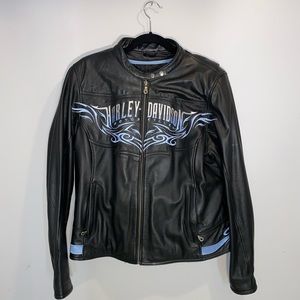 Black and blue leather Harley-Davidson jacket